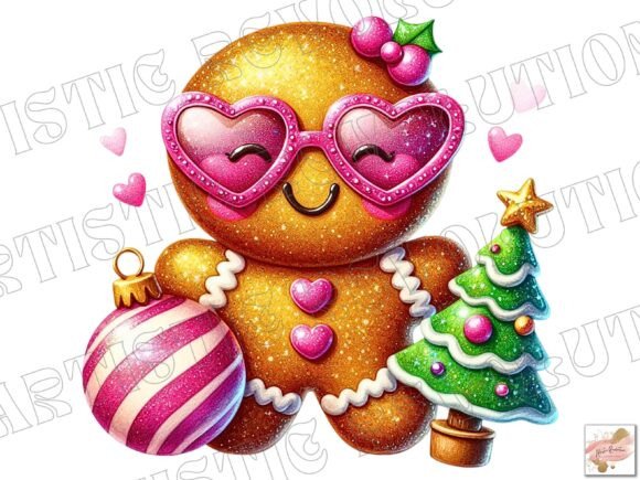 Adorable Holiday Charm: The Cute Pink Christmas Gingerbread Man Png