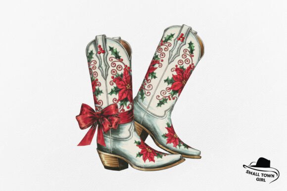 Coquette Christmas Western Cowgirl Boots: Festive Typography