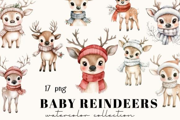 Enchanting Watercolor Christmas Clipart: Baby Deer for Festive Designs