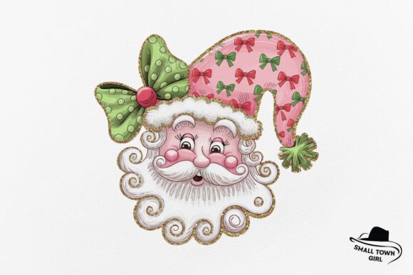 Pink Christmas Retro Glitter Santa Bow: A Festive Asset for Creative Projects