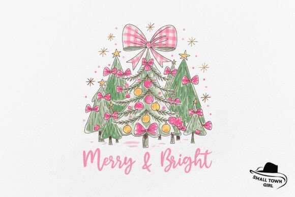 Pink Christmas Tree Merry and Bright Png
