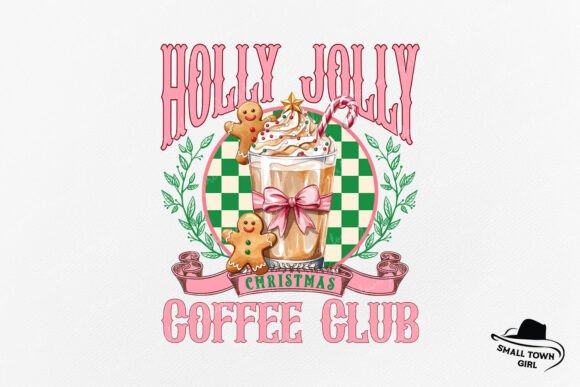 Pink Holly Jolly Christmas Coffee Club: Festive Typography for Your Brand