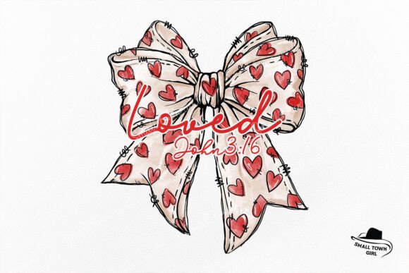 Retro Christian Valentine Loved Bow PNG for Faith-Based Designs