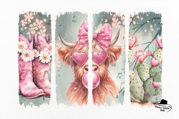 Retro Western Valentine Highland Cow Png: A Design Asset with Heart