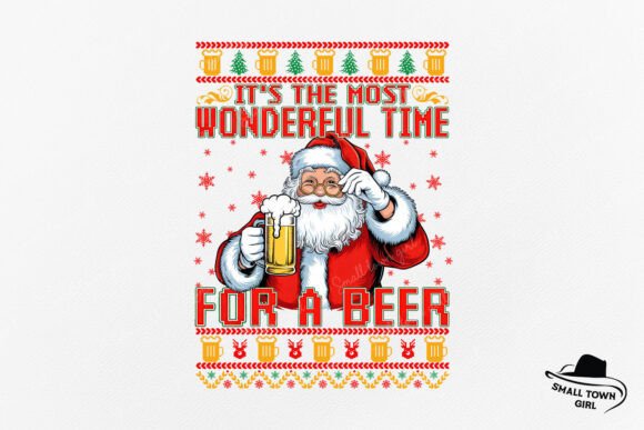 Santa Beer Funny Christmas Sublimation: Festive Cheer for Commercial Projects
